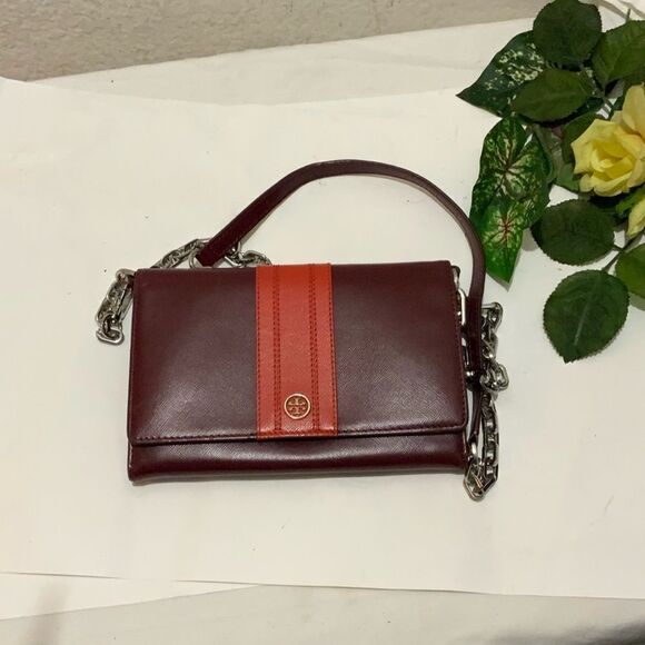 TORY BURCH Red orange Leather Robinson Chain Link Crossbody Wallet - Picture 13 of 16